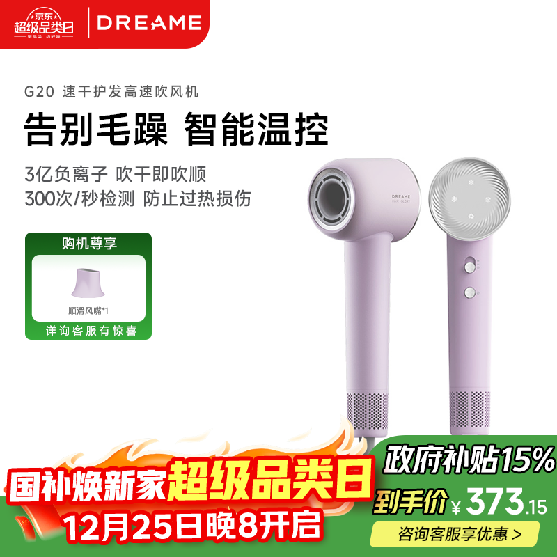 追觅韶光G20家用电吹风恒温速干吹风筒负离子高速护发无叶吹风机 丁香紫AHD12B 圣诞送礼礼物