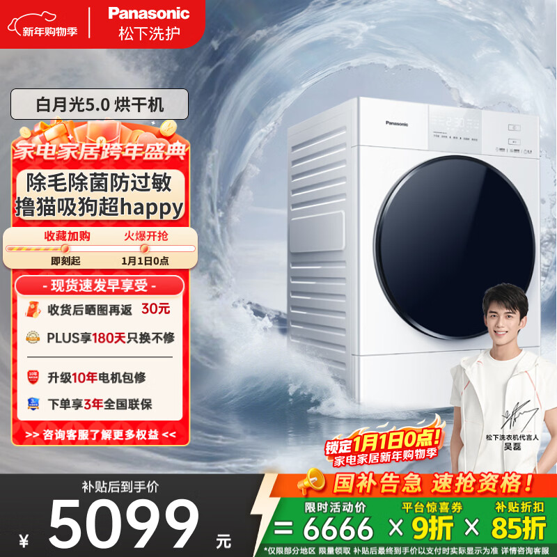 松下（Panasonic）白月光5.0热泵烘干机10KG 家用干衣机烘护不伤衣 专业宠物除毛烘 NH-81FR1