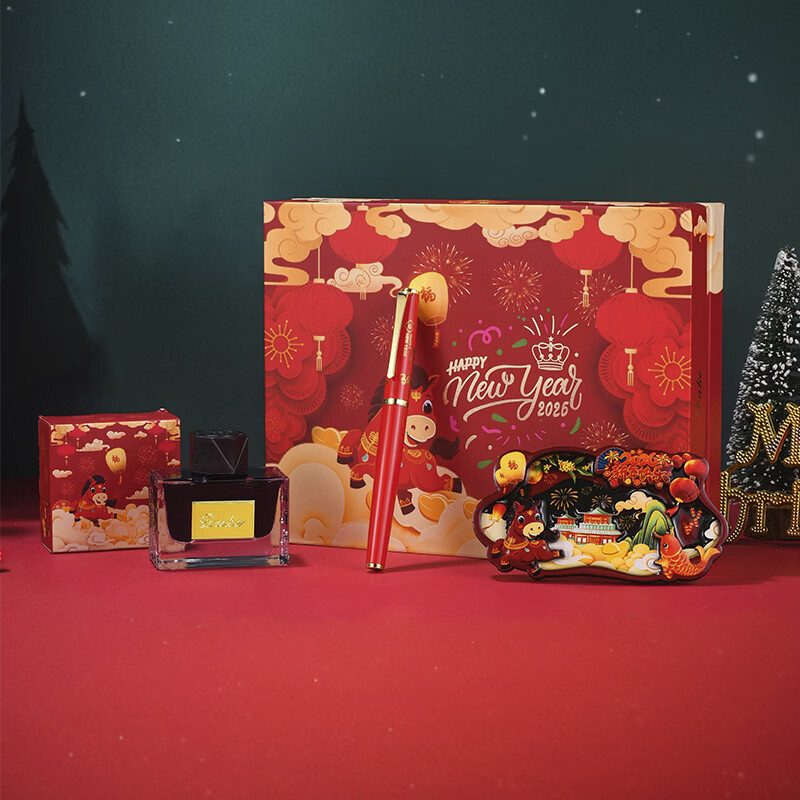 DUKE公爵2026马年福笔套装3红色气氛款铱金笔钢笔墨水笔自用书写送人自用书写顺滑可用墨囊 2026马踏祥云福笔套装