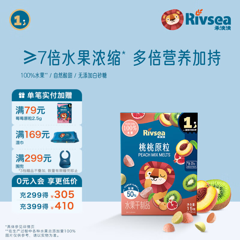 禾泱泱水果原粒 儿童零食 水果溶豆 FD冻干入口易溶 无添加白砂糖 1阶≥7倍水果浓缩 桃桃原粒15g