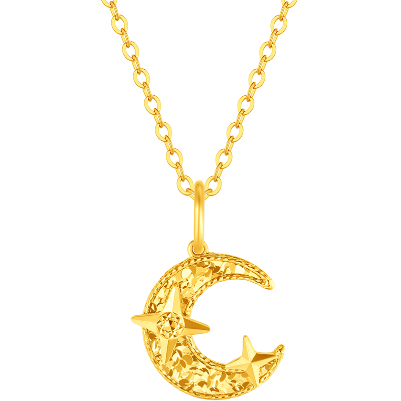 周大福碎冰星月足金黃金吊墜女送生日禮物EOF2223新年禮物 約1.75g計價(工費260)