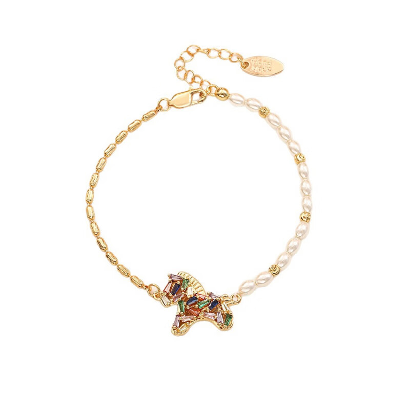 佳焰24K蝶翼项链镂空锁骨链仙气优雅轻奢高级感女生礼物女 彩色小马手链