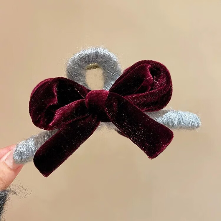 黑色丝绒蝴蝶结抓夹女气质后脑勺鲨鱼夹2025新款高级感发夹子头饰 2个#酒红+蓝色