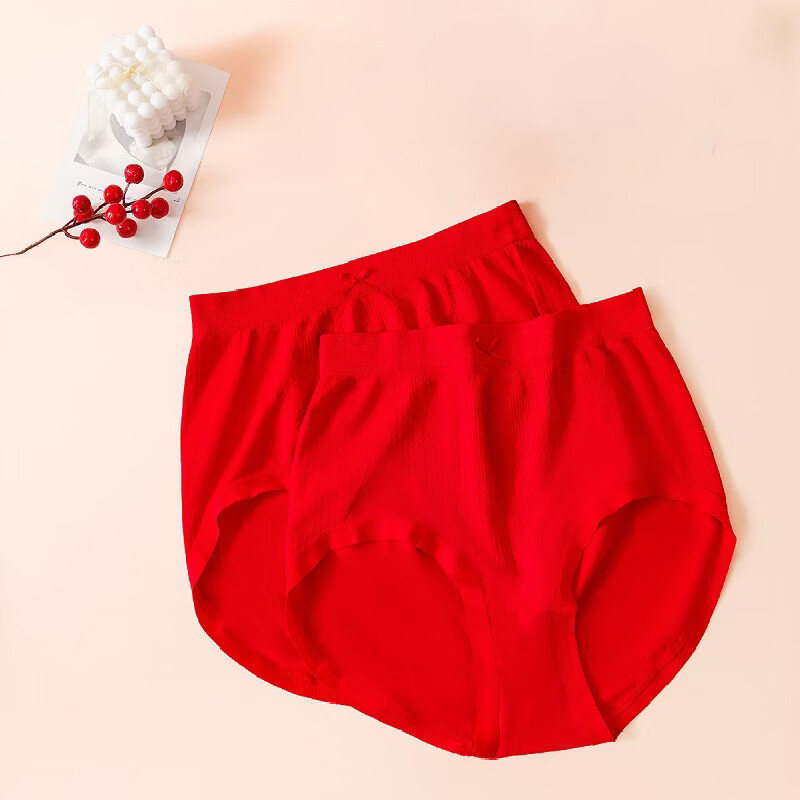 雅鹿内裤女士大红色针织高弹100A三角裤本命年骐骥红高腰蝴蝶结透气 红色内裤 4条 均码 【建议90-150斤】