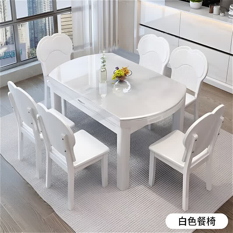 梵森荣2026新款微晶石餐桌椅组合家用现代轻奢可伸缩可变圆桌高端饭桌 1.5米6椅 包安装