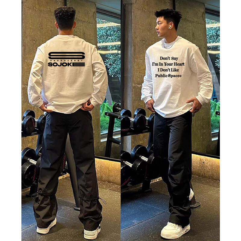 武楠重磅纯棉长袖t恤男秋冬季ins设计感宽松复古潮牌美式高街打底上衣 白色 XL