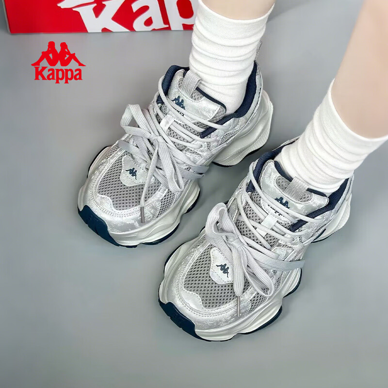 卡帕女鞋厚底老爹鞋女2025秋冬新款软底休闲鞋百搭增高运动鞋子女 冷灰色 38