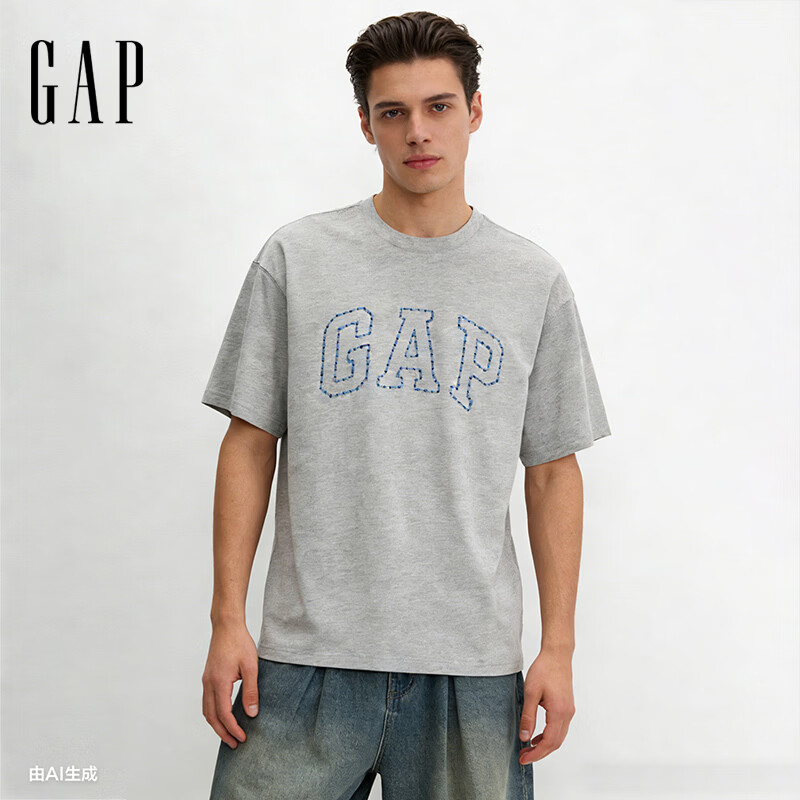 盖璞Gap男女装2026春季新款纯棉logo字母宽松短袖T恤百搭上衣868224 浅灰色 L (175/96A)亚洲尺码