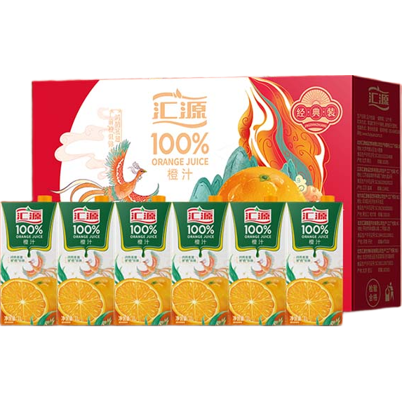 汇源100%橙汁礼盒装果汁饮料1Lx6盒节日年货节送礼宴请