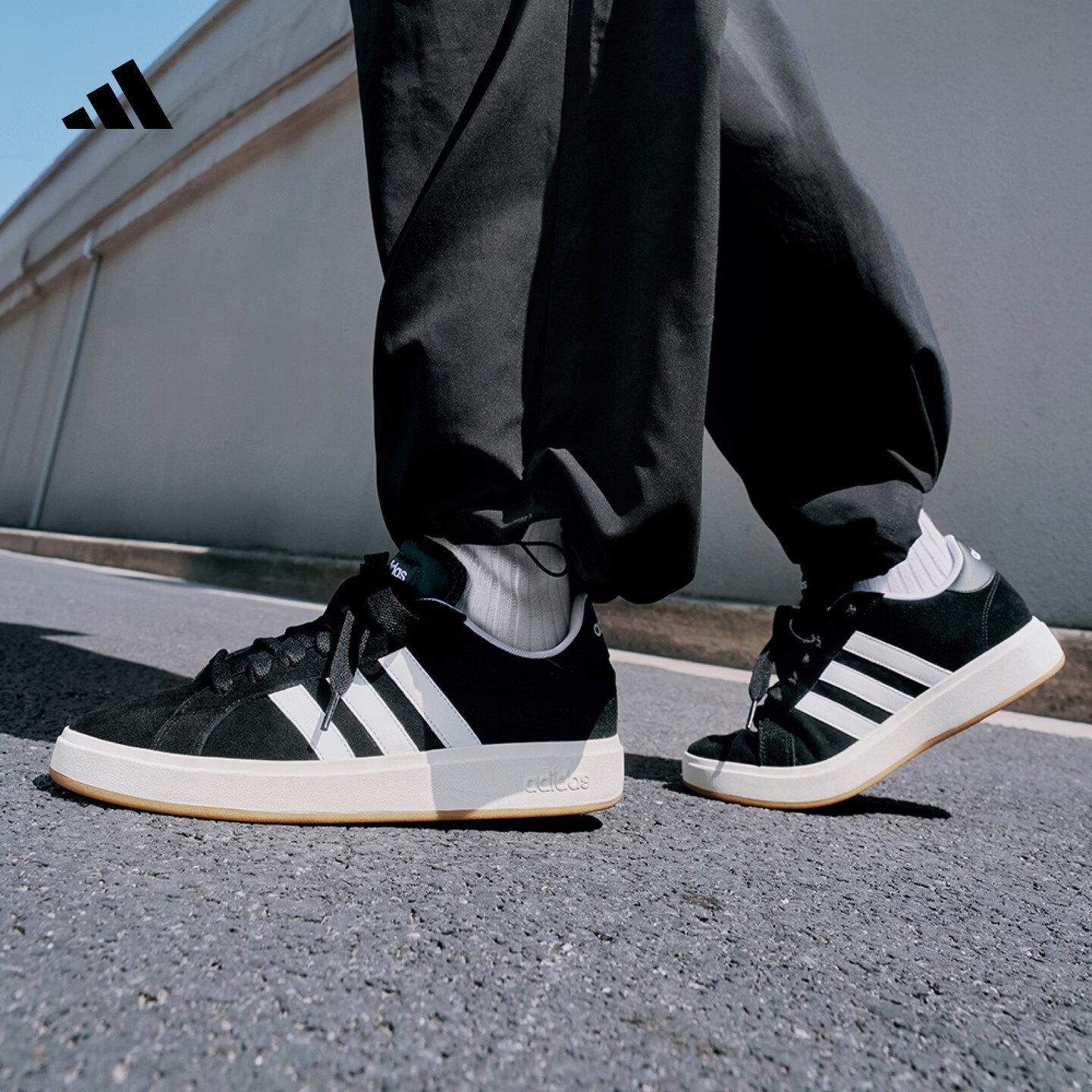 adidas「面包鞋」GRAND COURT BASE 00s休闲低帮板鞋男女阿迪达斯 黑色/白色/树脂黄(推荐女生选小半码)   37  