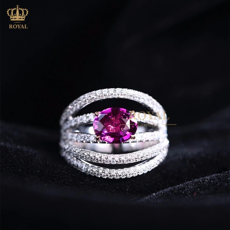 73克拉女戒无烧18k金钻石送女友老婆节生日礼物 1.73克拉紫蓝宝戒指