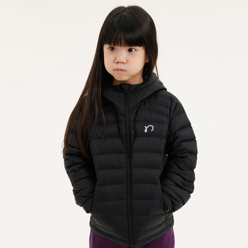 纳桔【90鹅绒服】胶囊纳桔儿童白鹅绒A类轻量连帽外套保暖排骨羽绒服 碳黑-第二批现货 130 cm