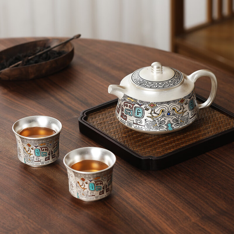上新了文创故宫茶具套装高档 999鎏纯银茶壶茶杯工夫茶送礼领导长辈生日礼物