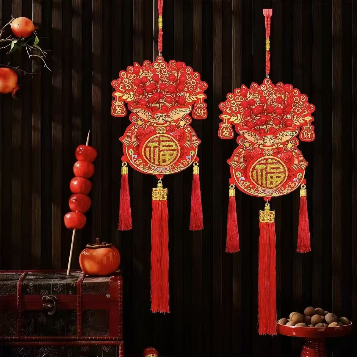 德尔.默克（Delmerk）对联2026马年春联点胶磁吸块过年福字挂件门贴布置装饰新年礼物 马到成功+新春大吉+新年快乐【各一套】