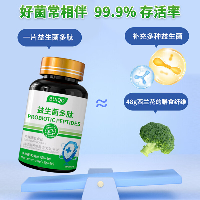 BUIQO益生菌肠胃益生菌高活性儿童成人胃消化口腔异味专利菌 60粒*3瓶