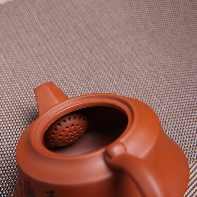 紫砂壶茶杯泡茶壶原矿紫砂茶具纯手工紫砂壶个性家用茶壶紫砂 朱泥黑雕舍得吉祥壶 210毫升