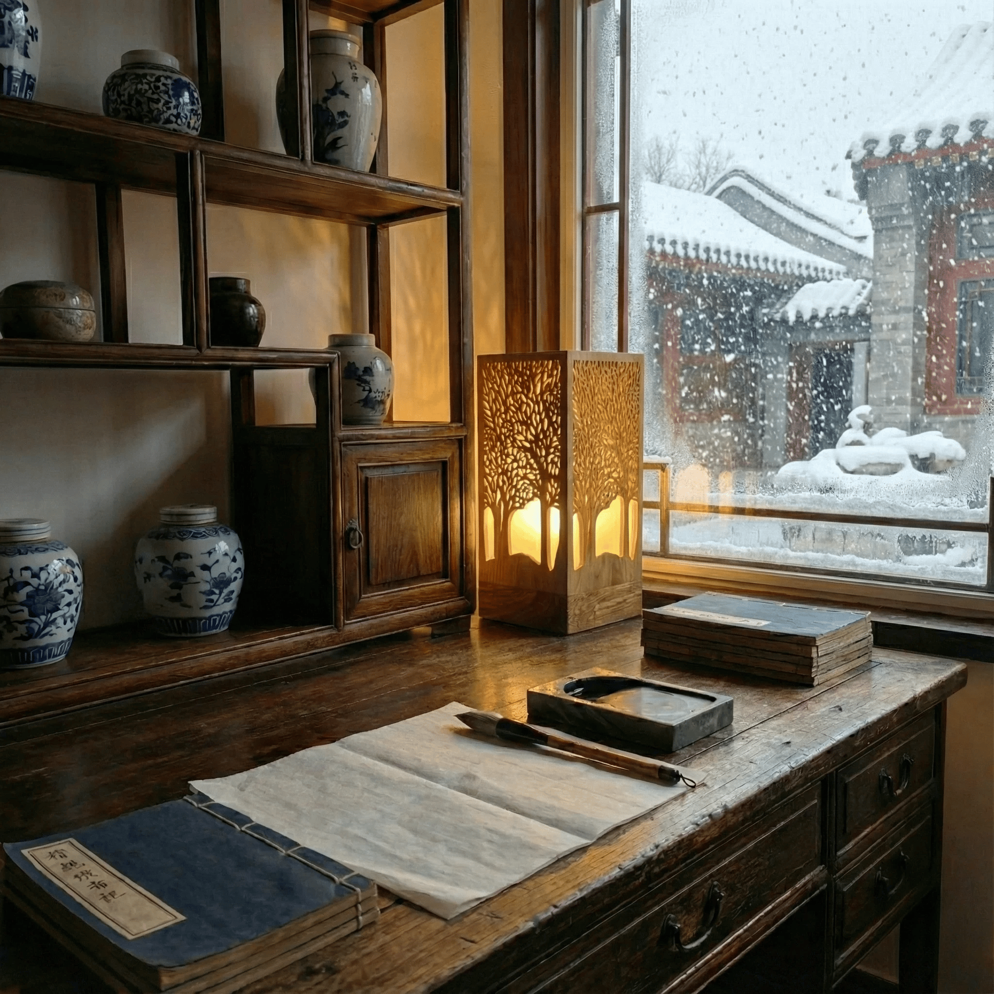 新中式金丝楠纯手工木雕氛围台灯 金丝楠木 32*16cm