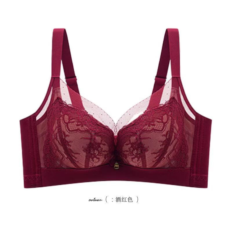 性感蕾丝内衣女大胸显小薄款收副乳防下垂调整型软钢圈上托文胸罩 深棕色 （咖啡棕） 90B