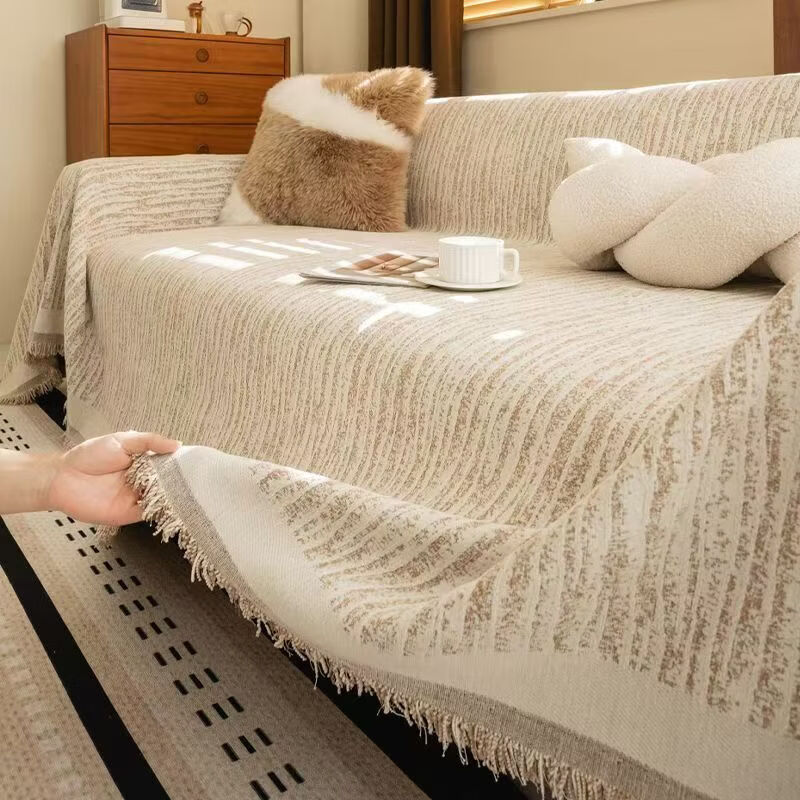 【轻奢品质】25年冬季爆款a级母婴可用雪尼尔沙发垫四季可用盖毯 香槟金【雪尼尔面料】 【单人位通用】180厘米宽*180厘米长