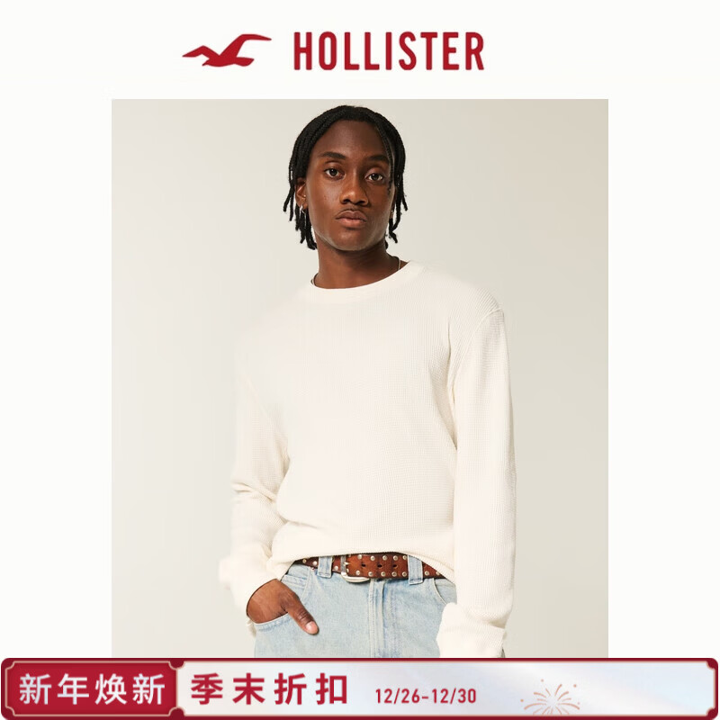 HOLLISTER【经典华夫格】25秋冬新款长袖内搭T恤男装女装324-5552 白色 XL (180/116A)