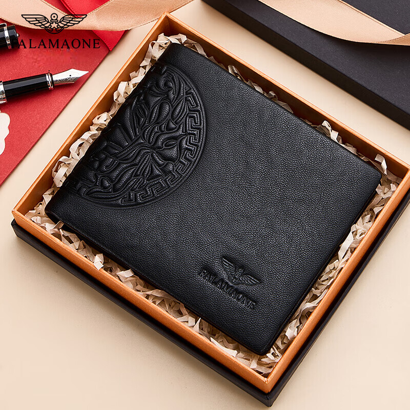 FALAMAONE法莱阿玛尼男士钱包男奢侈品真皮短款高端头层软牛皮钱夹生日礼物 京仓直发/头层牛皮【专柜礼盒】 代写贺卡打印照片联系客服