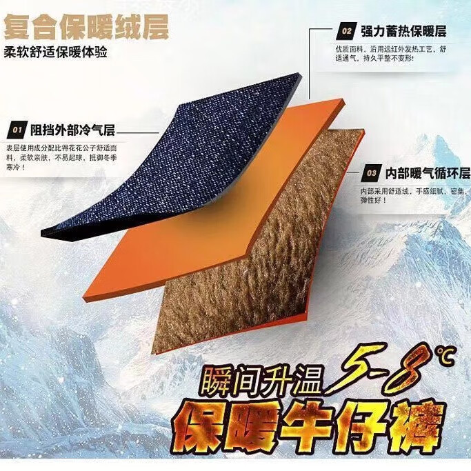 柯诗曼弹力秋冬加绒加厚男士牛仔裤冬季保暖长裤宽松直筒休闲裤子男款 蓝色【8010绒】 40 (推荐180-200斤)