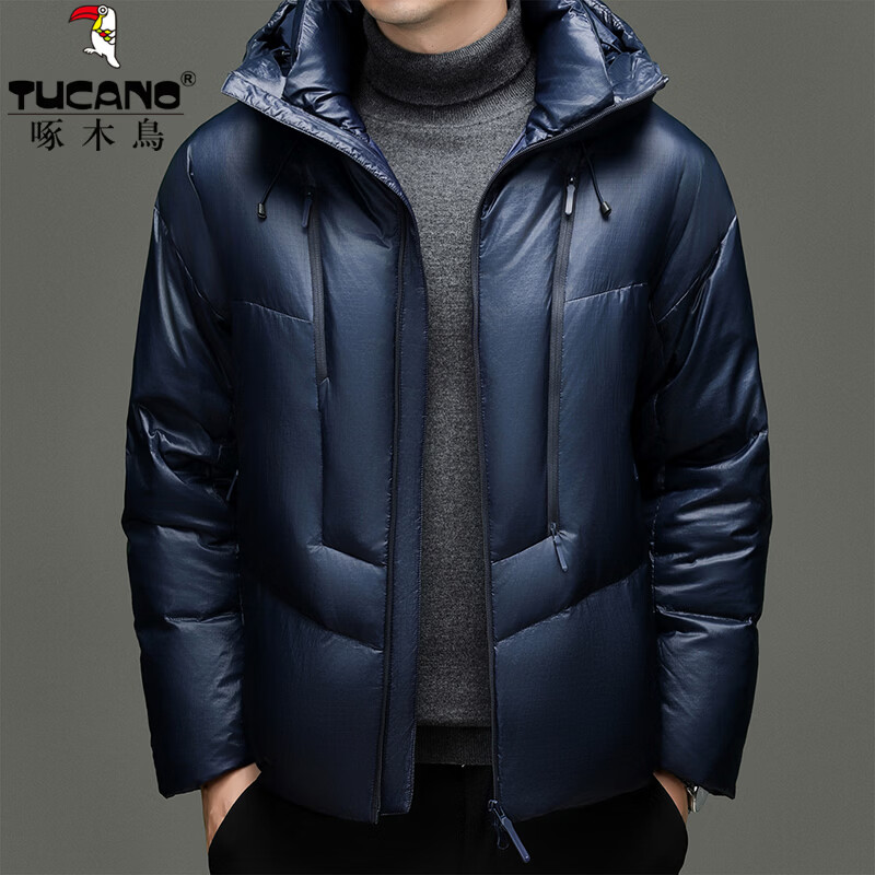 啄木鸟（TUCANO）羽绒服男短款连帽加厚保暖鸭绒外套2025冬季最新款时尚御寒面包服 灰色 L (175) 推荐135-150斤