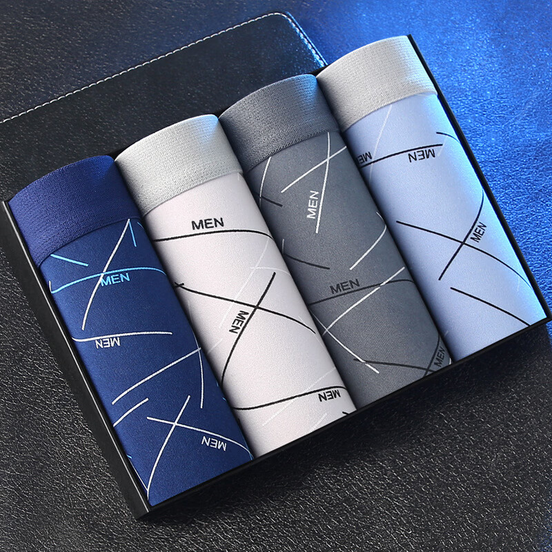 【4条装】男士内裤男平角裤青年中腰四角裤男生大码裤衩短裤头 宝蓝+浅灰+深灰+黑色 4条 2XL （110-135斤