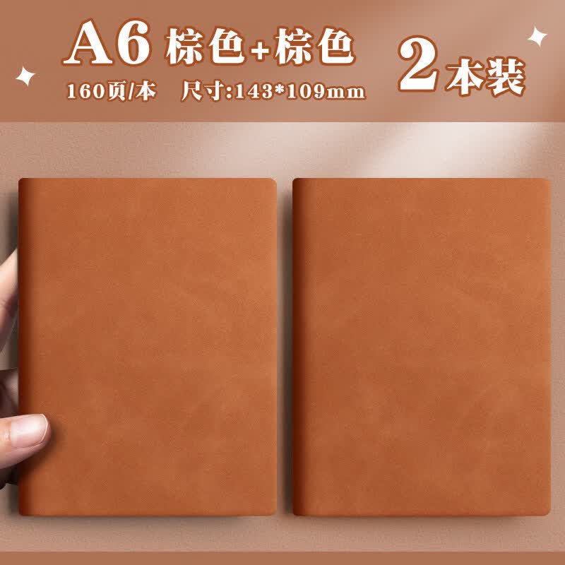 思进（SIJIN）皮面笔记本子A6肤感烫金记事本软皮商务办公会议记录本皮面本加厚工作笔记本复古简约随身羊巴皮日 A6【2本装】肤感皮面_棕色-每本80张160页