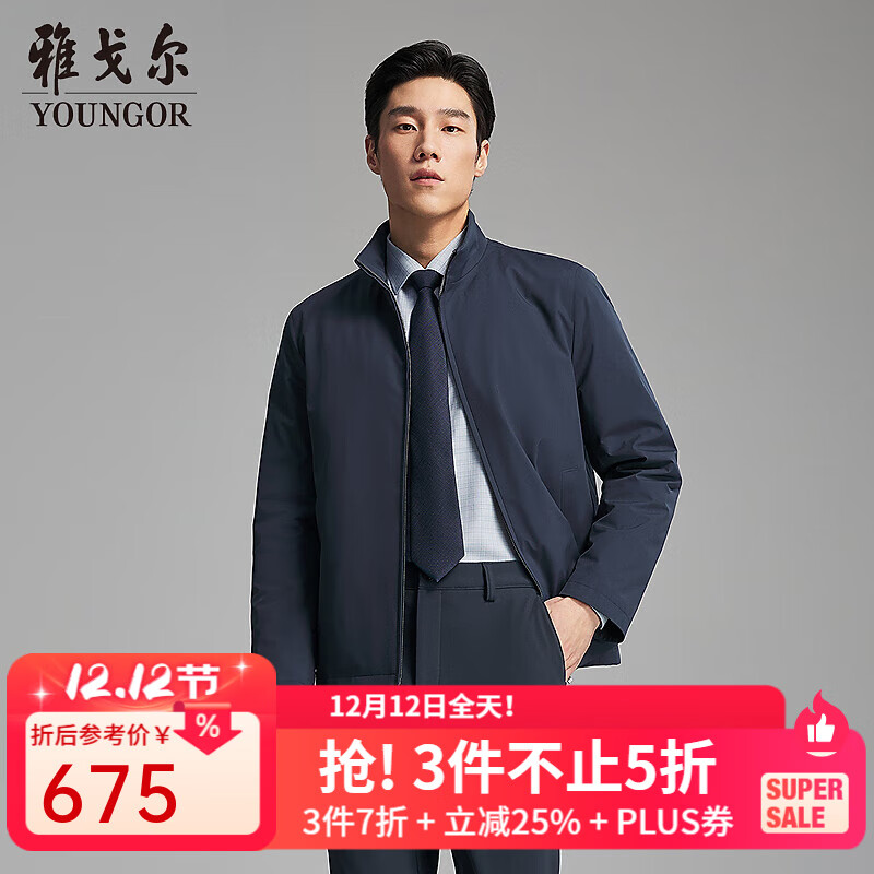 雅戈尔（YOUNGOR）羽绒服男士立领商务款品质面料鹅绒充绒羽绒服温暖舒适2025新品 灰蓝VSYW419869HLA L 175/96A （推荐130-150斤）