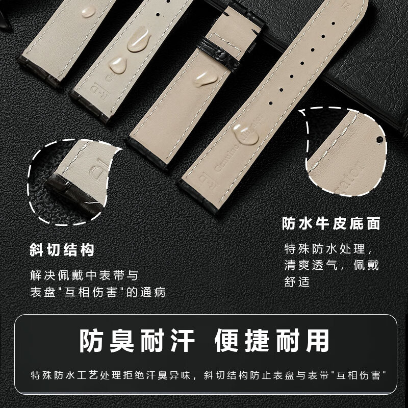 双面鳄鱼皮真皮表带男女适用浪琴万国积家卡地亚欧米茄万宝龙百达翡丽朗格格拉苏蒂梵表带真皮原装 棕色-蝴蝶玫金扣【单面鳄鱼皮】 25mm
