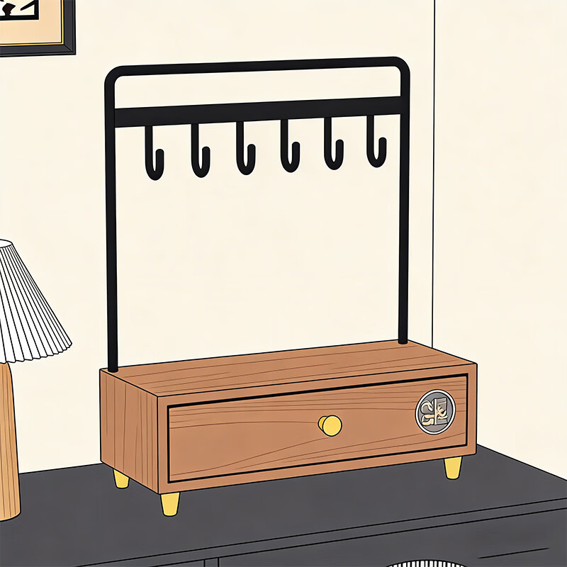 尔思家桌面收纳置物架玄关钥匙收纳摆件轻奢高档入户收纳盒长方形抽拉式 胡桃色【进口实木】