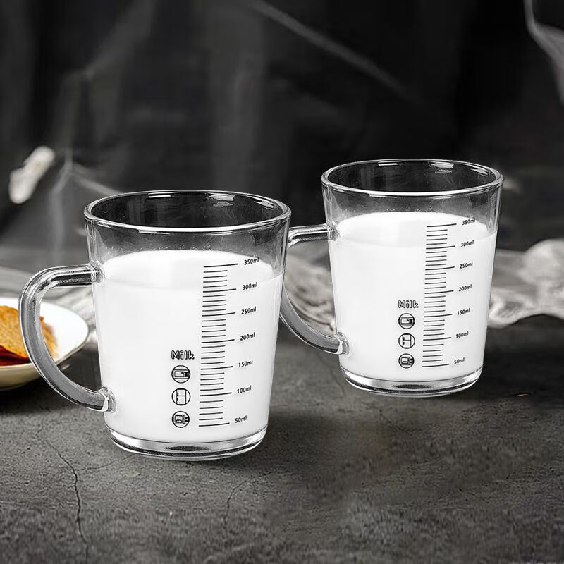 简漾玻璃杯水杯家用把手喝水杯子耐高温咖啡杯泡茶杯刻度牛奶杯豆浆杯 【2只】加厚刻度把杯