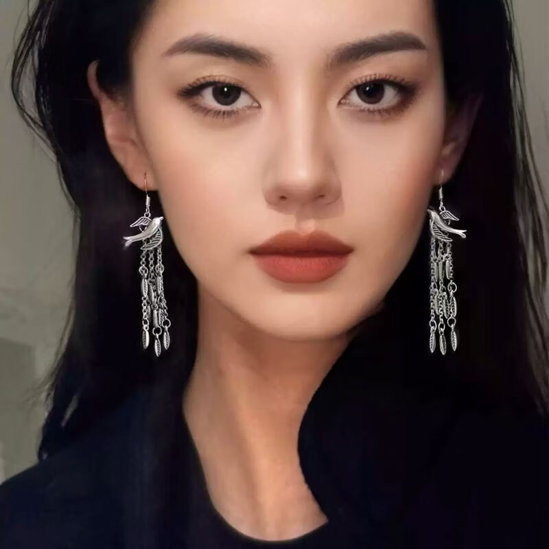 曉色新中式復(fù)古柳葉飛燕耳環(huán)小眾設(shè)計(jì)高級(jí)感耳夾清冷文藝簡約氣質(zhì)耳飾 柳葉飛燕耳環(huán)