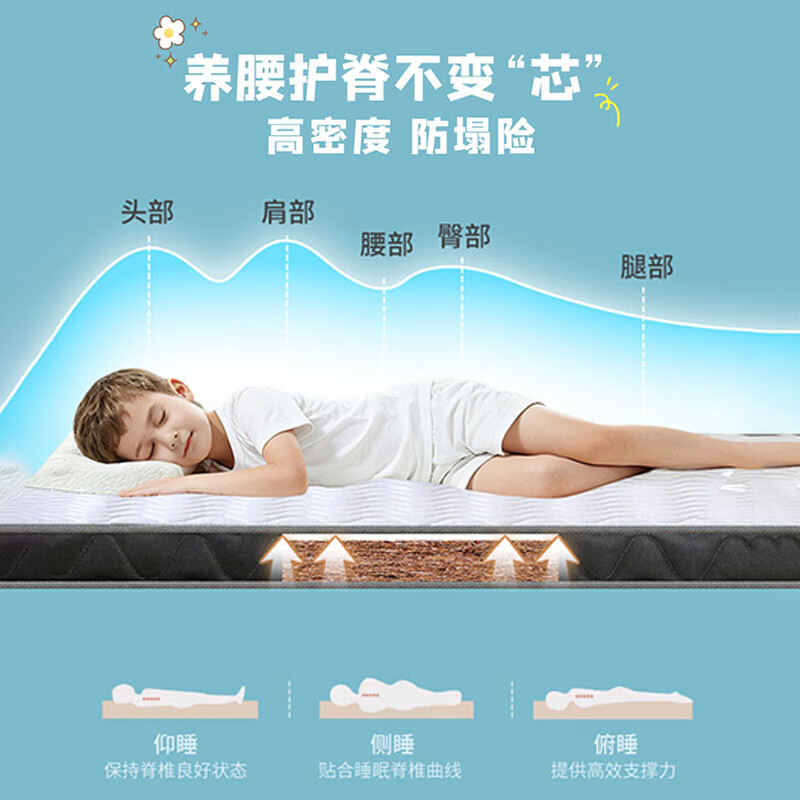 伊梦莲儿童床垫榻榻米可折叠定制拆洗椰棕床垫防水防滑乳胶抑菌防螨床垫 厚5CM（呵护儿童脊椎/透气排湿杜邦面料） 1.0米*2.0米