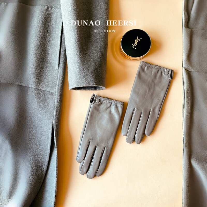 PICTURE山羊皮真皮手套女单皮薄款短款加绒保暖骑车驾驶开车冬季触屏修手 墨绿色【加绒暖里触屏】礼盒装 L