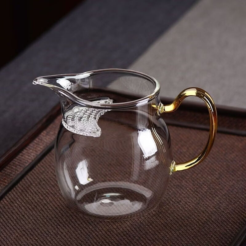 咏夏防爆加厚玻璃月牙公道杯茶漏一体大容量带滤网分茶器耐热泡茶杯 黄把月牙公杯380毫升