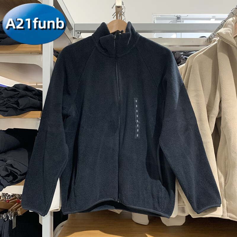 A 21 FUNB男装女装秋冬摇粒绒拉链茄克长袖立领保暖夹克卫衣外套 黑色 S