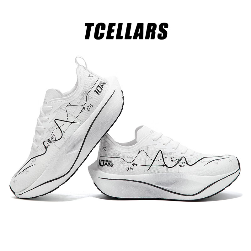 Tcellars跑步鞋男鞋春季新款减震回弹碳板跑鞋厚底耐磨专业竞速运动鞋子 波普白 39