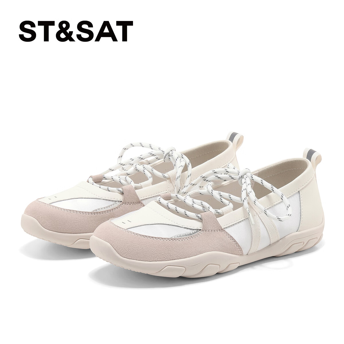 星期六(St&Sat)2026春季新款浅口复古单鞋网面百搭透气绑带软底豆豆芭蕾舞鞋子女 银色 37