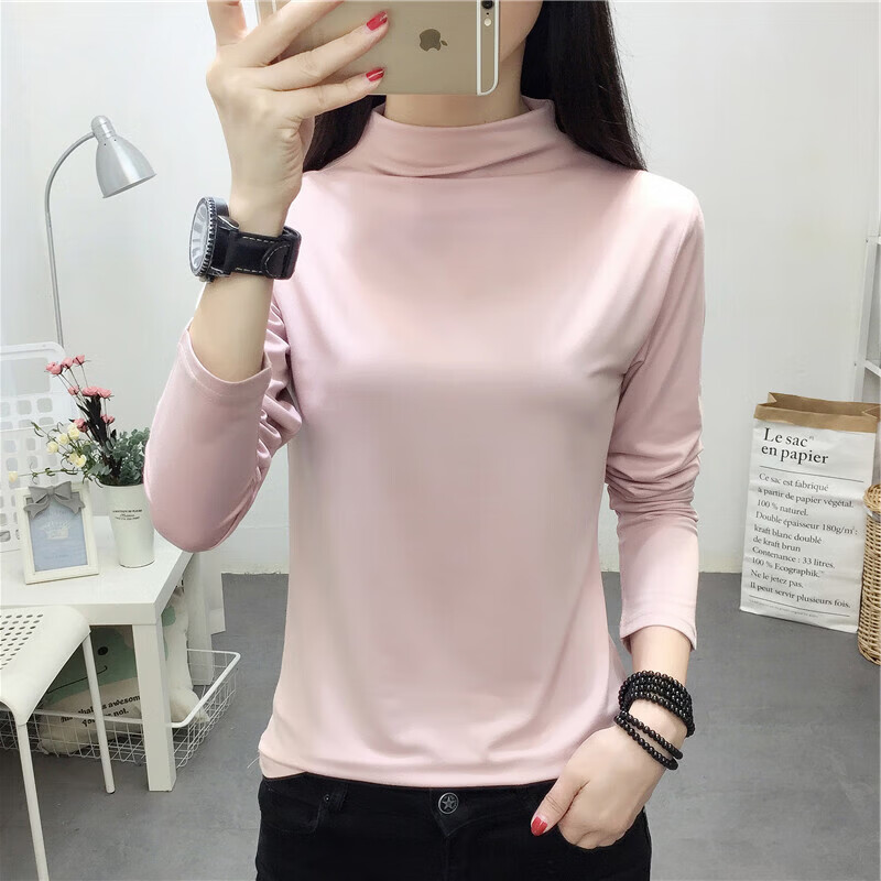 秋冬半高领打底衫女内搭2026新款显瘦宽松卫衣春长袖t恤上衣8003 8003薄款-粉色 2XL 参考125-140斤