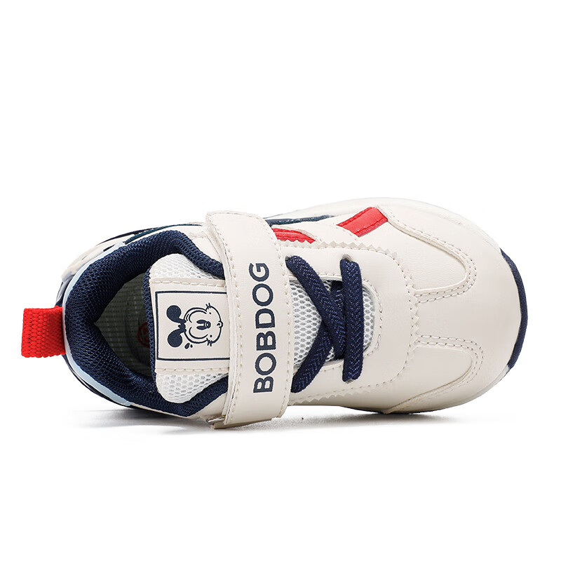 巴布豆（BOBDOG）童鞋男童冬季加绒百搭学步鞋2025舒适保暖小童机能鞋宝宝鞋女 米/藏青蓝53146(革面) 27 适合脚长15.8cm