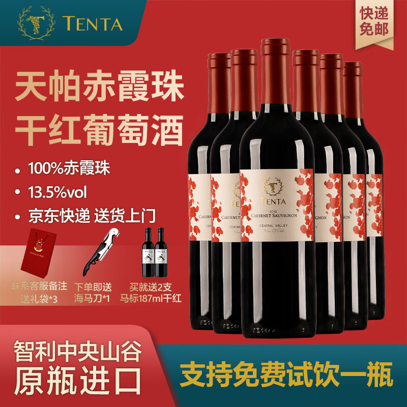 天帕（TENPA）智利中央山谷原瓶进口 赤霞珠干红葡萄酒品种级红酒 750ml13.5度 整箱6支 京东折扣/优惠券