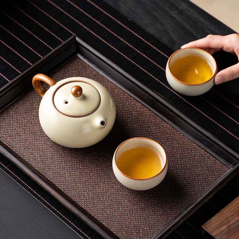 韵化汝窑西施壶高颜值茶壶办公室简约泡茶壶公司商务活动伴手礼 天青花瓣茶壶+流苏礼盒