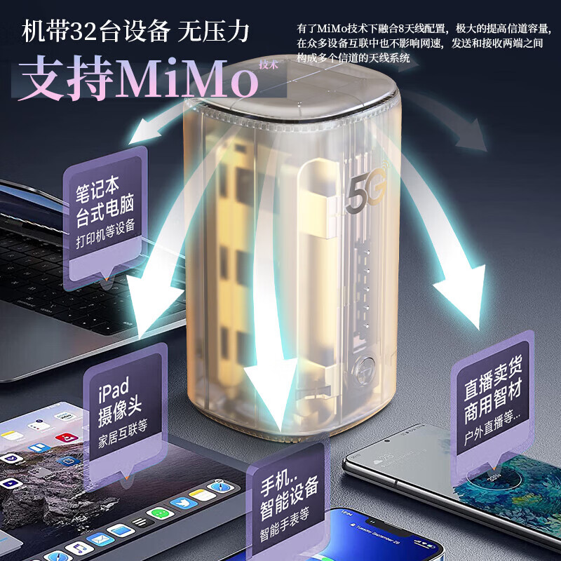 夏新5g随身wifi6移动无线免插卡路由器cpe全网通千兆双频便携式车载上网卡高速流量 5G狂暴性能版【满血性能光纤级网速】