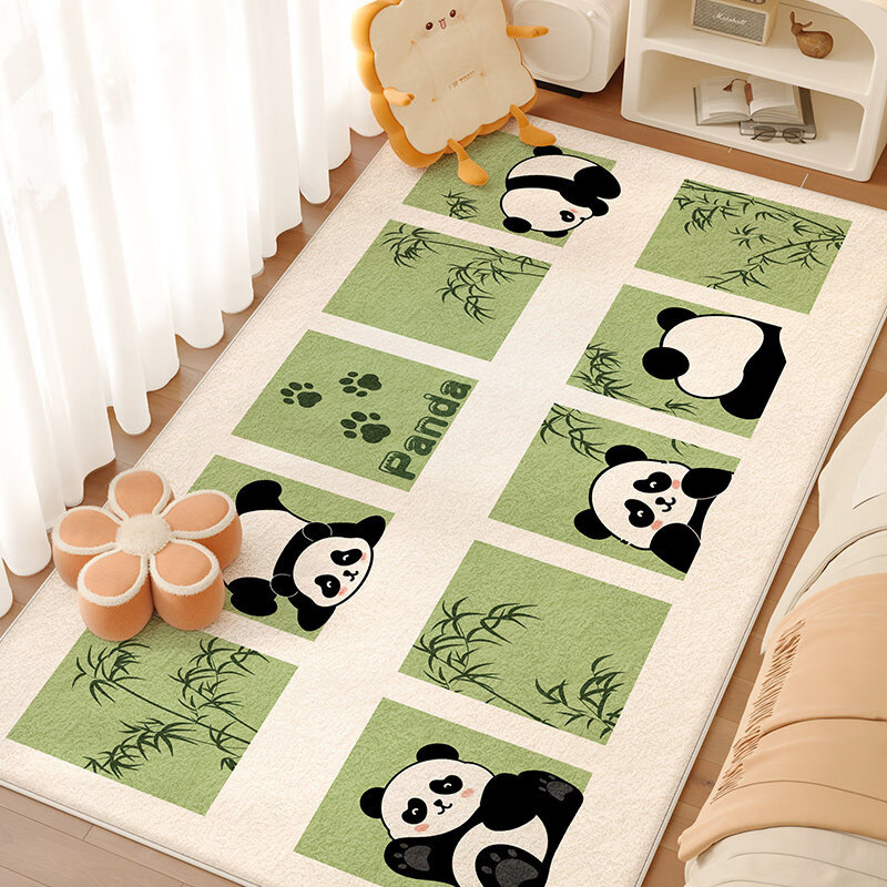 Y U-LIVE地毯卧室床边毯卡通儿童房2026新款房间床前可爱加厚床下地垫 仿羊绒-竹林熊猫 140x200cm