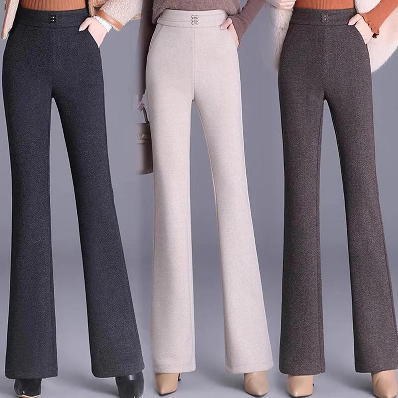 【轻奢品质】微喇裤女2026春季冬款高腰弹力显瘦百搭休闲裤hq 咖啡色【加绒款】 L （建议105-120斤）