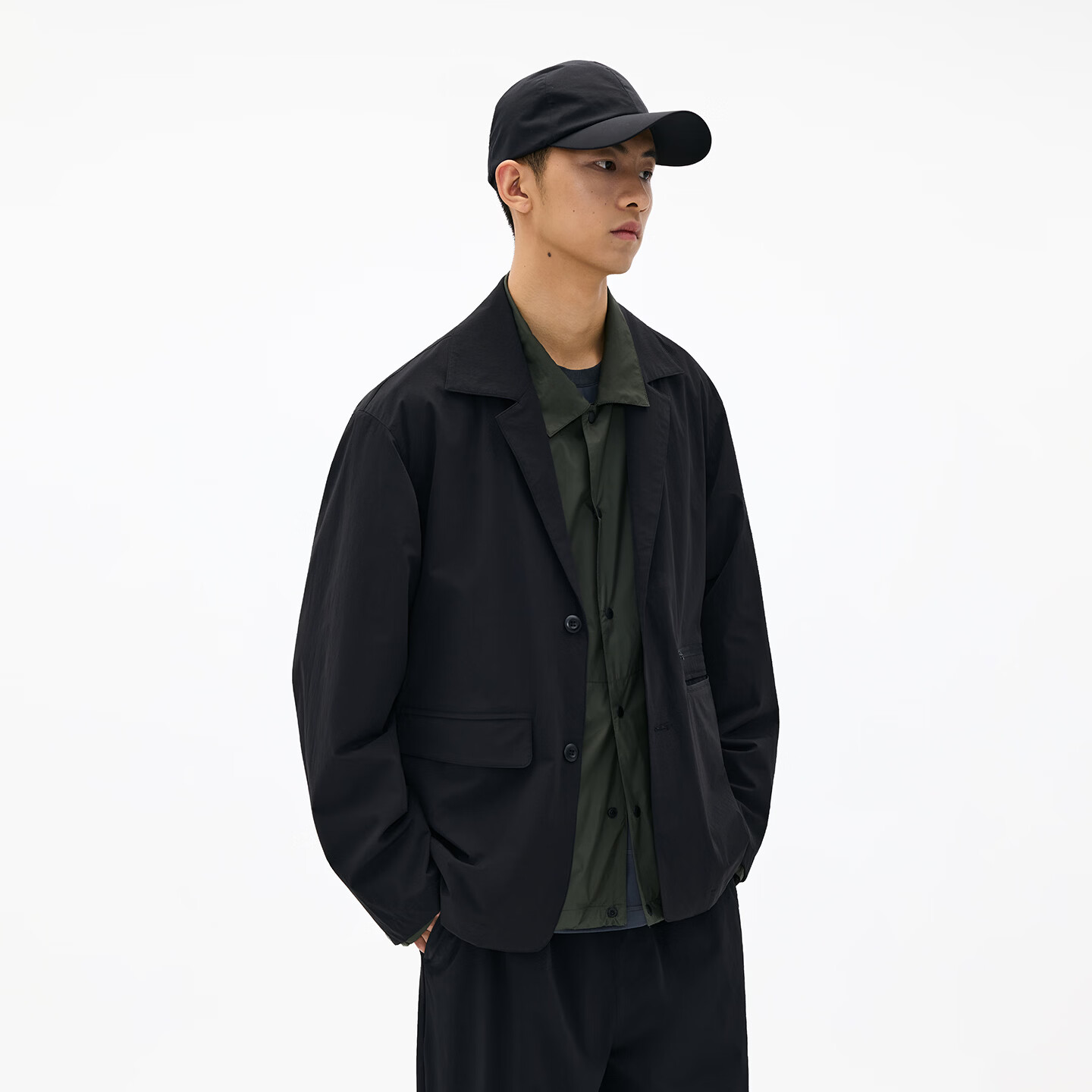 熊猫·本（ben.panda）简约防泼水休闲西服外套男士纯色商务上衣2026春季新款 固色黑 M