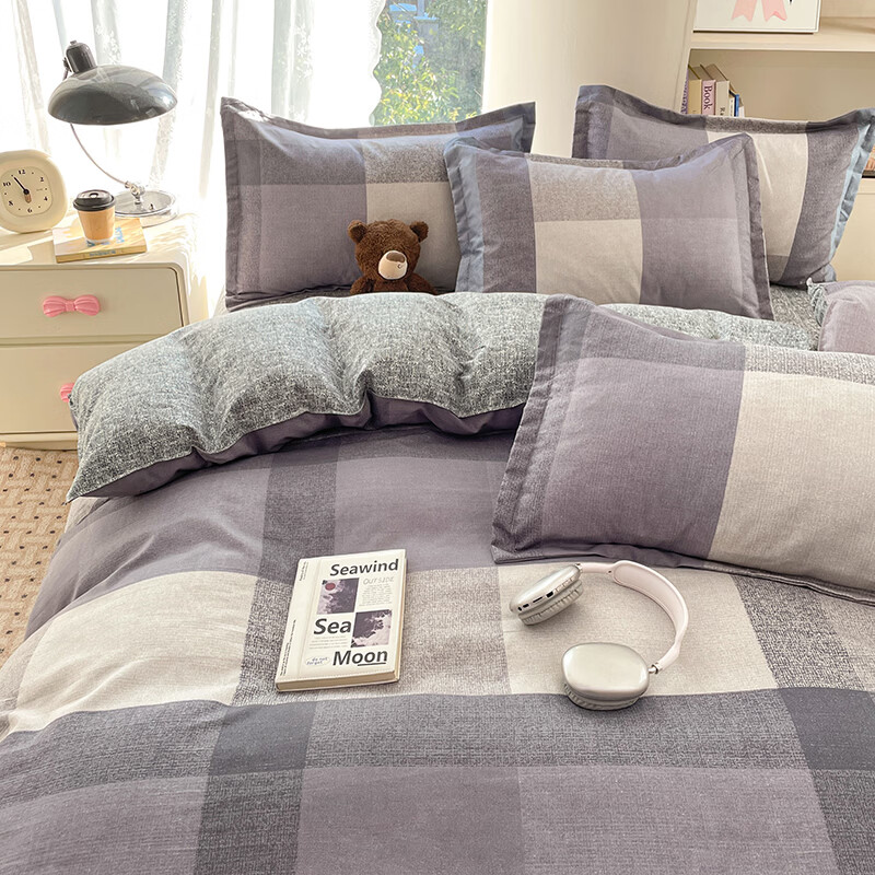 雅鹿小清新碎花四件套活性印花床单被套枕套淑女学生宿舍三件套被罩 文森格 2.0m四件套 床单款 （被套200*230cm）