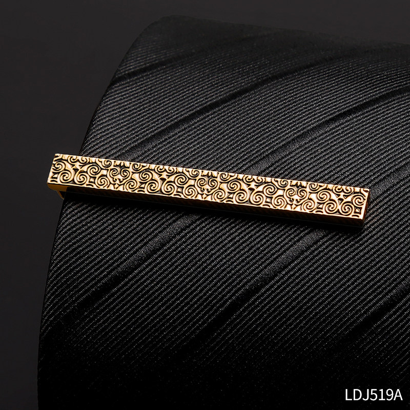 IFSONG领带夹男士高端固定扣商务扣领带夹简约金祥图案 金色祥云